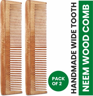 PEARLiX Pure & Natural Neem Wood Comb, Pack Of 2, Designed to Nourish Your Hair