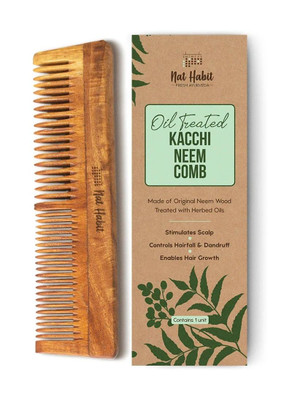 Nat Habit Dual Tooth Neem Wooden Comb for Women & Men | Anti-Frizz & Dandruff Control