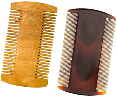 MICLAC Fine Tooth Smooth Teeth Neem Wooden & Plastic Lice Comb Set