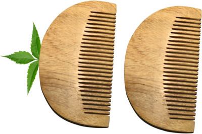 MICLAC Anti Static Beard Neem Wooden Comb 2PCS