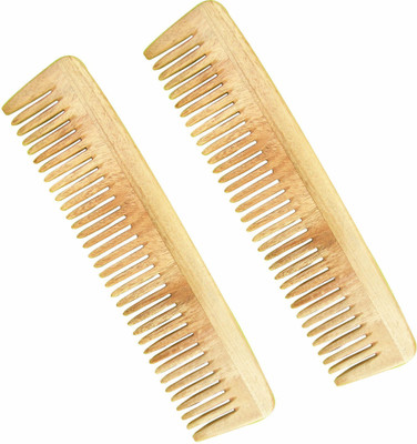 Herb Essential Handcrafted Neem Wood Comb - Anti Dandruff, Non-Static and Eco-friendly- Great for Scalp and Hair health (Model - VI) (Pack of 2)