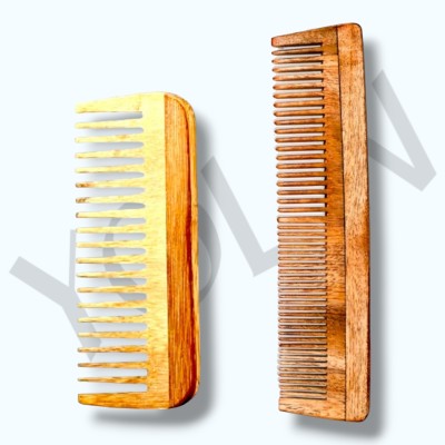 Yolin Neem Wood Combs Handmade Anti-Dandruff Comb Pack of 2