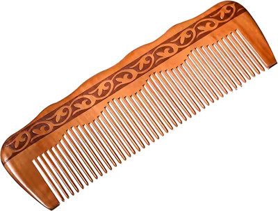 Fegor Handcrafted Kacchi Neem Wood Comb-Gentle Detangling,Anti-Frizz, Scalp Dual Tooth