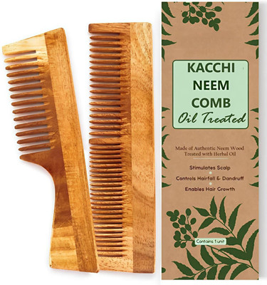 GLOSCEND Neem Wooden Dual Lily Comb Hair Growth Eco-Friendly Comb for Men & Women