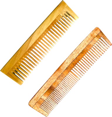 MICLAC Wooden Comb Set - Neem Wood for Hair Growth & Scalp Health, Pack of 2