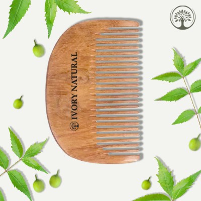 Ivory Natural Beard Kacchi Neem Wooden Comb - Soaked in 22 Herbs, Organic - Detangling, Shine