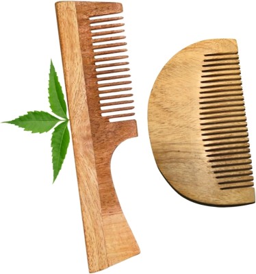 MICLAC Organic Neem Wooden Beard & Handle Comb Hair Growth Combo