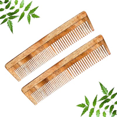 MICLAC Curly hair comb - 2Pcs, Wooden Dual Tooth Comb