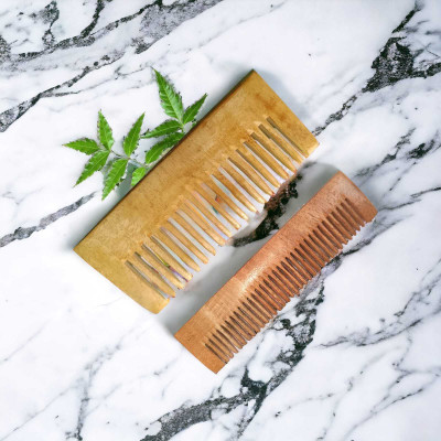 MICLAC Pure Neem Wooden Small Shampoo And Pocket Comb Combo