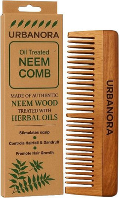 Urbanora Dual-Tooth Neem Wood Comb | Reduces Hairfall, Dandruff & Frizz Naturally