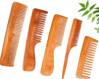 feelhigh Pack of 5 Neem Wooden Comb Set for Women & Men