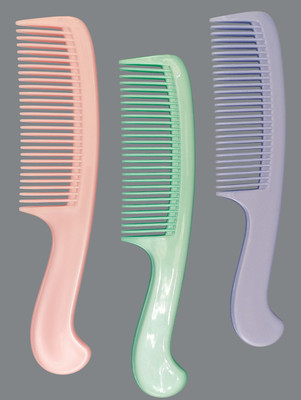 Zodiac Fine Teeth Curved Handle Hair Comb MULTICOLOR (PACK OF 3)