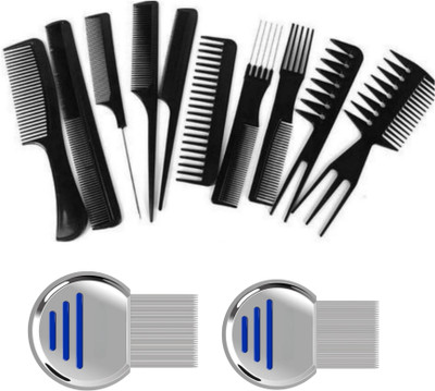ghorela 2 Lice Remover Combs & 10 Hair Brush Set – Combo Pack of 12