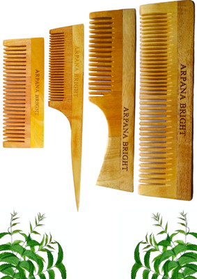 ARPANA BRIGHT Neem Wooden Comb Combo Pack 4