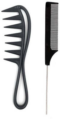 Lusty soul Shower Flexible Comb Wide Spacing Teeth Comb With Black Tail comb (Set of 2)
