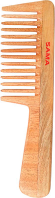 sama Wide Tooth Neem Wooden Comb with Handle Detangling, Hair Growth & Frizz Control