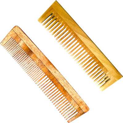 MICLAC Wooden Comb Set for Men - Neem Wide Tooth for Detangling, Pack of 2