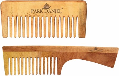 PARK DANIEL Natural & Ecofriendly Handmade Medium Detangler Neem Wooden Comb(5.5 inches) & Dressing Handle Comb(7.5 inches)- Unisex Combo pack of 2 Pcs(1 Pc each Variety)