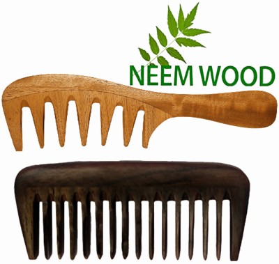 SCALPY Neem Wooden Comb Set of 2| Wide Tooth Neem Wood Comb for Women & Men