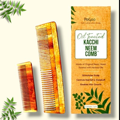 Pogoo Neem Wood Beard Comb Infused with 17 Herbal Oils for Healthy Growth