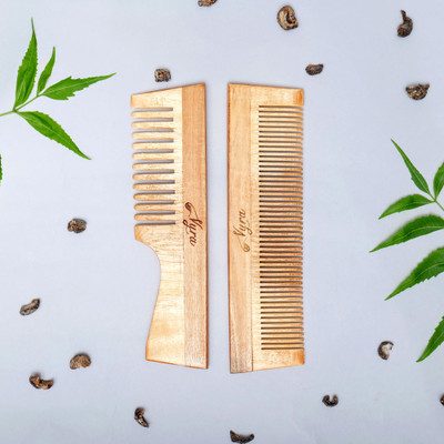 VYRA Neem Wooden Handle and Full Combs - Natural for Hair Reduces Dandruff