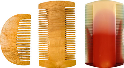 MICLAC Neem Wood Beard Comb, Wooden Lice Comb & Plastic Lice Comb Set
