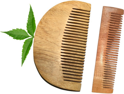 MICLAC Kacchi Neem Wooden Beard & Pocket Comb For Multi-Actions Combo