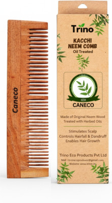 CANECO Kacchi Neem Wood Comb for Hair Growth & Dandruff Control (Dual Tooth Comb)