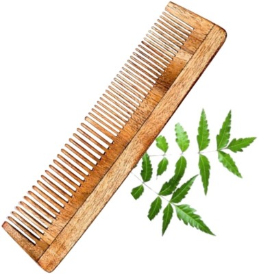 MICLAC Handmade Wooden Neem Dual Tooth Comb for Hair Growth and Hairfall Control 1PCS