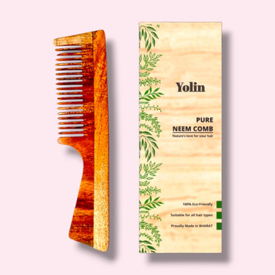 Yolin Prevent Hair Breakage and Frizz with Neem Wood Comb with Handle