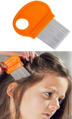 TinLivery Super Fine Metal Teeth | Stainless Steel Comb for Head Lice & Nits (Orange)