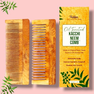 HALDER Pack of 2 Handmade Neem Wood Combs for Dandruff-Free Hair