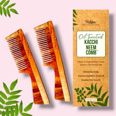 HALDER Wooden Comb with Neem Oil & 17 Herbs for Dandruff and Frizz Control | Pack of 1