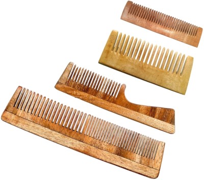 MICLAC Neem wood kangi hair Handle,Dual Tooth,Shampoo,Pocket comb for women Combo