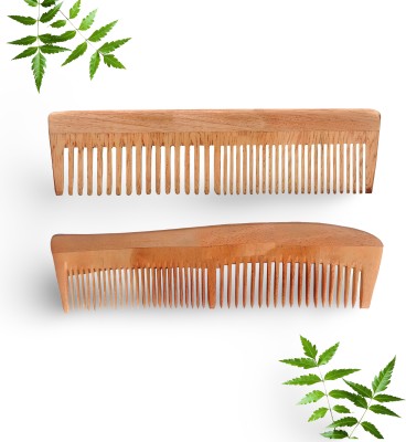 Asogya Organic Neem Wooden Comb Set for Healthy Shiny Hair Anti-Dandruff Women & Men