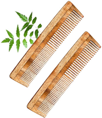 MICLAC Organic Neem Wooden Dual Tooth Comb for Healthy Scalp 2PCS