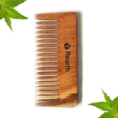 Rearth Organic Handmade Neem wood Anti-Dandruff Combs, Shampoo comb Brown - Wide
