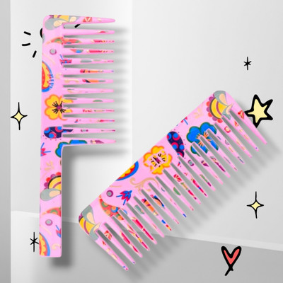 Yolin Printed Design Shampoo Combs for Wet and Long Hair – Set of 2 Wide Tooth Combs