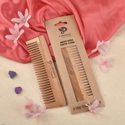 P-Organics Hair comb Handmade pure Neem Wood Hair Comb Organic Wood Comb Wide Teeth