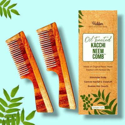 HALDER Wooden Comb with Neem Oil & 17 Herbs for Dandruff control | Pack of 1