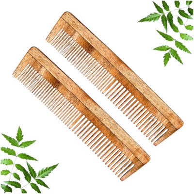MICLAC Wooden comb wide tooth - 2Pcs, Wooden Dual Tooth Comb