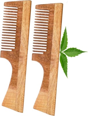 MICLAC Kacchi neem comb with handle for women hair 2PCS