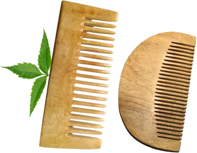 MICLAC Neem Wood Beard & Shampoo comb Set for Hair fall & Dandruff Control