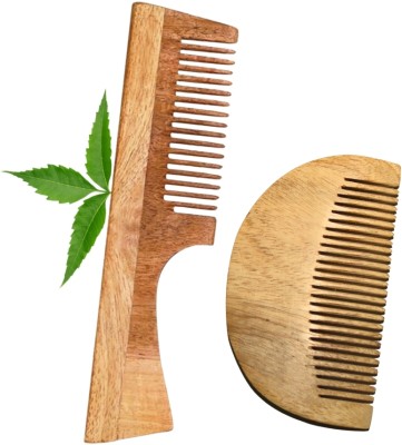 MICLAC Kacchi Neem Wooden Beard & Handle Comb For Multi-Actions Combo