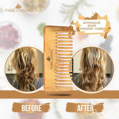 PARK DANIEL Natural & Ecofriendly Handmade Medium Detangler Neem Wooden Comb(5.5 inches)- For Stimulate Hair growth and Antidandruff Unisex pack of 1 Pc