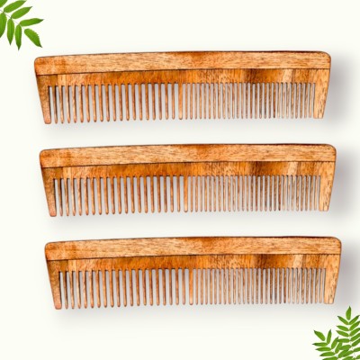 Yolin 100 Percent Handmade Neem Wood Combs Pack of 3 Anti-Dandruff