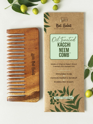 Nat Habit Oil Soaked Shampoo Neem Wooden Comb For Detangling (Small)