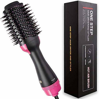 Atharv Electronics Hot Air Brush Hair Dryer Styler Volumizer 3 in 1 Multifunction Salon Professional Hair Curler Straightener Hot Air Comb for Rotating Straightening Curling With Negative Iron Hair Curler(Black)