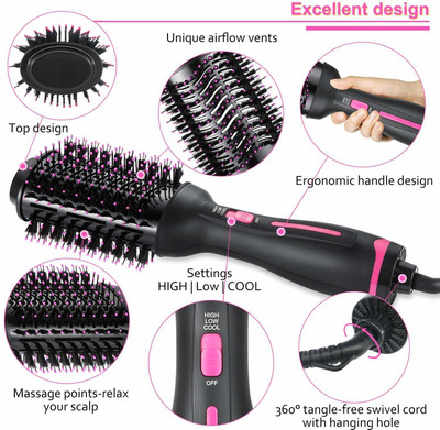 NIMYANK 3IN1 Hair Straightener, Hair Curling, Hair Dryer, On Step Hair Dryer NI80 Hair Dryer(1000 W, Black, Pink)