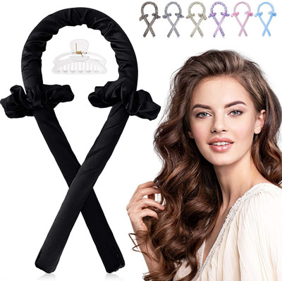 SHOPOGENIX Heatless Curling Rod Headband,No Heat Curls Silk Ribbon Hair Rollers Hair Curler(Black)